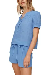 ベラダール レディース トップス シャツ リネン Bella Dahl Flowy Puff Sleeve Linen Top OCEAN BLUE ブルーのサムネイル