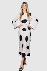 ウエアハウス レディース トップス ワンピース ドット柄 ドット マキシ Warehouse Polka Dot Scoop Back Maxi Dress Ivory アイボリーのサムネイル