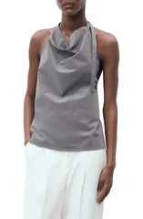 マンゴ レディース トップス シャツ ドレープ ホルター MANGO Drape Halter Top GREY グレーのサムネイル