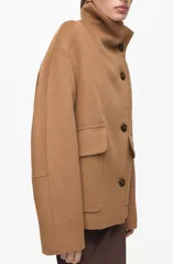 マンゴ レディース アウター ジャケット・ブルゾン スタンドネック コート MANGO Basquiat Funnel Neck Coat MEDIUM BROWN ブラウンのサムネイル