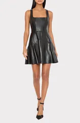 ミリー レディース トップス ワンピース ミニ レザー フェイクレザー Milly Faux Leather Minidress BLACK ブラックのサムネイル
