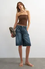 トップショップ レディース トップス シャツ コットン Topshop Stretch Cotton Tube Top BROWN ブラウンのサムネイル