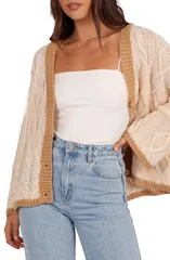 ペタルアンドパップ レディース アウター パーカー・スウェット コントラスト カーディガン Petal Pup Zina Cable Contrastrapeze Cardigan TAN タンのサムネイル