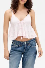 アーバンアウトフィッターズ レディース トップス シャツ BDG Urban Outfitters Frill Babydoll Crop Camisole PINK ピンクのサムネイル