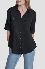 ダナ キャラン ニューヨーク レディース トップス シャツ DKNY Short Sleeve Roll Tab Shirt BLACK ブラックのサムネイル