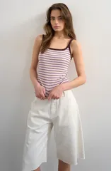 トップショップ レディース トップス シャツ Topshop Stripe Rib Scoop Neck Tank Top LILAC ライラックのサムネイル