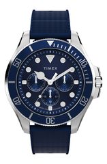 タイメックス メンズ アクセサリー 腕時計 Timex Harborside Coast Multifunction 43mm Synthetic Rubber Strap Watch BLUE SI