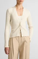 ヴィンス レディース トップス シャツ カーディガン Vince Johnny Collarib Cardigan FLAXのサムネイル