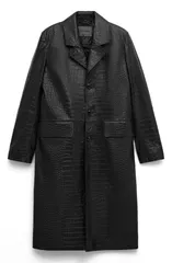 マンゴ レディース アウター ジャケット・ブルゾン コート レザー MANGO Croc Embossed Leather Coat BLACK ブラックのサムネイル