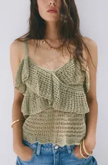 マンゴ レディース トップス シャツ ニット MANGO Limens Open Knitank PASTEL GREEN グリーンのサムネイル