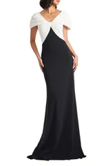 タダシショージ レディース トップス ワンピース カラーブロック Tadashi Shoji Colorblock Twist Front Gown IVORY BLACK アイボリーのサムネイル