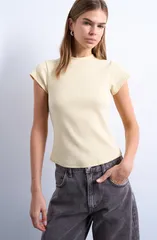 トップショップ レディース トップス シャツ コットン Topshop Rib Fitted Stretch Cotton TShirt YELLOW イエローのサムネイル