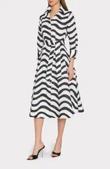 ミリー レディース トップス ワンピース ミディ シャツ Milly Lexi Stripe Tie Waist Long Sleeve Midi Shirtdress NAVY WHITE ホワイトのサムネイル