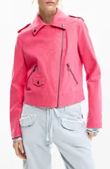 デジグアル レディース アウター コート レザー フェイクレザー ジャケット Desigual Faux Leather Moto Jacket LIGHT PINK ピンクのサムネイル