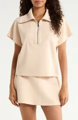 スパンク レディース トップス シャツ ハーフジップ SPANX Rib Short Sleeve Half Zipullover TOASTED COCONUTのサムネイル