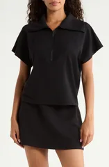 スパンク レディース トップス シャツ ハーフジップ SPANX Rib Short Sleeve Half ZipulloverY BLACK ブラックのサムネイル