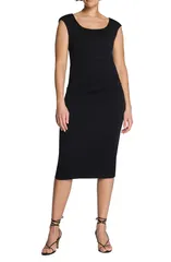 スパンク レディース トップス ワンピース ギャザー ミディ SPANX Ruched Scoop Neck Midi Dress CLASSIC BLACK ブラックのサムネイル