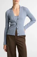 ヴィンス レディース トップス シャツ カーディガン Vince Johnny Collarib Cardigan AZULのサムネイル