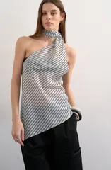 トップショップ レディース トップス シャツ オープンバック ホルター Topshop Stripe Scarf Open Back Halter Top MEDIUM BLUE ブルーのサムネイル