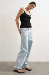 トップショップ レディース トップス シャツ コットン Topshop Scoop Neck Stretch Cotton Rib Tank BLACK ブラックのサムネイル