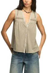 ラッキーブランド レディース トップス シャツ コットン レース Lucky Brand Lace Inset Cotton ButtonUp Tank DRIED SAGE セージのサムネイル