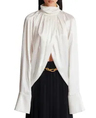 バルマン レディース トップス シャツ ドレープ シルク ブラウス Balmain Draped Silk Blouse White ホワイトのサムネイル