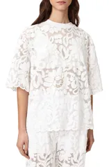 オールセインツ レディース トップス シャツ フラワー柄 レース フラワー AllSaints Amelie Floralace TShirt OPTIC WHITE ホワイトのサムネイル