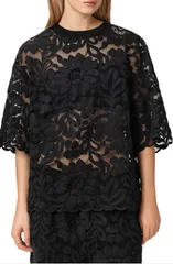 オールセインツ レディース トップス シャツ フラワー柄 レース フラワー AllSaints Amelie Floralace TShirt BLACK ブラックのサムネイル