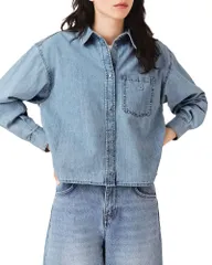 マージュ レディース トップス シャツ クロップド デニム Maje Citikate Croppedenim Shirt Blue ブルーのサムネイル