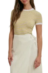 フェイバリット ドーター レディース トップス シャツ Favorite Daughter The Foundation Stripe TShirt GOLDEN WHITE STRIP ホワイトのサムネイル