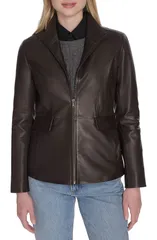 コールハーン レディース アウター コート レザー ジャケット Cole Haan Wing Collar Leather Jacket DARK ESPRESSOのサムネイル
