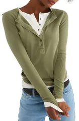 フリーピープル レディース トップス シャツ Free People Jamie Henley Top CAPULET OLIVE オリーブのサムネイル