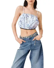 マージュ レディース トップス シャツ クロップド Maje Spaghetti Strap Cropped Top Sky Blue Large Flowers Print ブルーのサムネイル