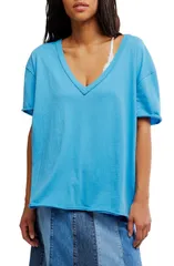 フリーピープル レディース トップス Tシャツ Vネック Free People Nina VNeck TShirt AZURE BLUE ブルーのサムネイル