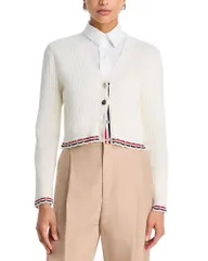トムブラウン レディース アウター カーディガン リブ Thom Browne Pointelle Ribbed Cardigan White ホワイトのサムネイル