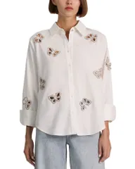 アリスアンドオリビア レディース トップス シャツ Alice and Olivia Finely Embellished Shirt Off White オフホワイトのサムネイル