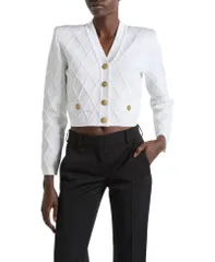 バルマン レディース アウター カーディガン クロップド ニット Balmain Cropped Knit Cardigan White ホワイトのサムネイル