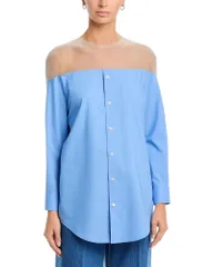 マルタンマルジェラ レディース トップス シャツ コットン MM6 Maison Margiela Illusion Cotton Poplin Shirt Sky Blue ブルーのサムネイル
