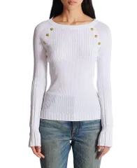 バルマン レディース トップス シャツ ニット Balmain Knitop with Buttons White ホワイトのサムネイル