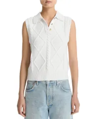 ヴィンス レディース アウター ニット・セーター ポロシャツ ベスト Vince Polo Cable Knit Sweater Vest Off White オフホワイトのサムネイル