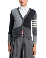 トムブラウン レディース アウター カーディガン Vネック Thom Browne Funmix Classic Fit V Neck Cashmere Cardigan Tonal Grey グレーのサムネイル