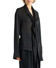 バルマン レディース トップス シャツ シルク Balmain Silk Shirt with Tie Collar Black ブラックのサムネイル