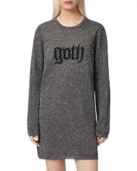 オールセインツ レディース アウター ニット・セーター グラフィック ALLSAINTS Deetz Goth Graphic Sweater Dress Foggy Silver シルバーのサムネイル