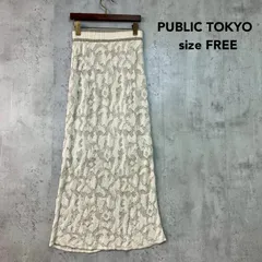 PUBLIC TOKYO パブリックトウキョウ フリーサイズ ロングスカート マキシ丈 メッシュ ニット ラメ タイト ストレート スリット シアー 透け感 ウエストゴム リブ ホワイト ボトムス 日本製 綺麗め ★ ■◆のサムネイル