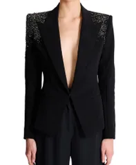 バルマン レディース アウター ジャケット・ブルゾン クレープ Balmain Crepe Jacket with Amethyst Embroidery Black ブラックのサムネイル