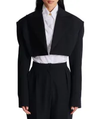 バルマン レディース アウター ジャケット・ブルゾン クロップド Balmain Cropped Grain De Poudre Jacket Black ブラックのサムネイル