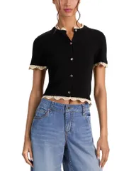 アリスアンドオリビア レディース アウター カーディガン Alice and Olivia Ciara Short Sleeve Cardigan with Trim BlackNatural ブラッのサムネイル