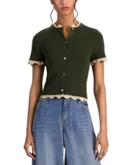 アリスアンドオリビア レディース アウター カーディガン Alice and Olivia Ciara Short Sleeve Cardigan with Trim Dark FernNaturalのサムネイル