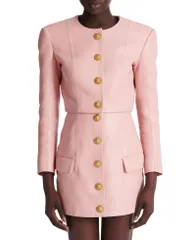 バルマン レディース アウター ジャケット・ブルゾン クロップド Balmain Cropped Lambskin Jacket Pink ピンクのサムネイル