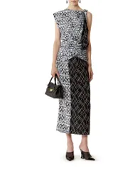 ランバン レディース トップス ワンピース プリント パッチワーク シルク Lanvin Printed Silk Patchwork Dressky Blue Black ブラックのサムネイル